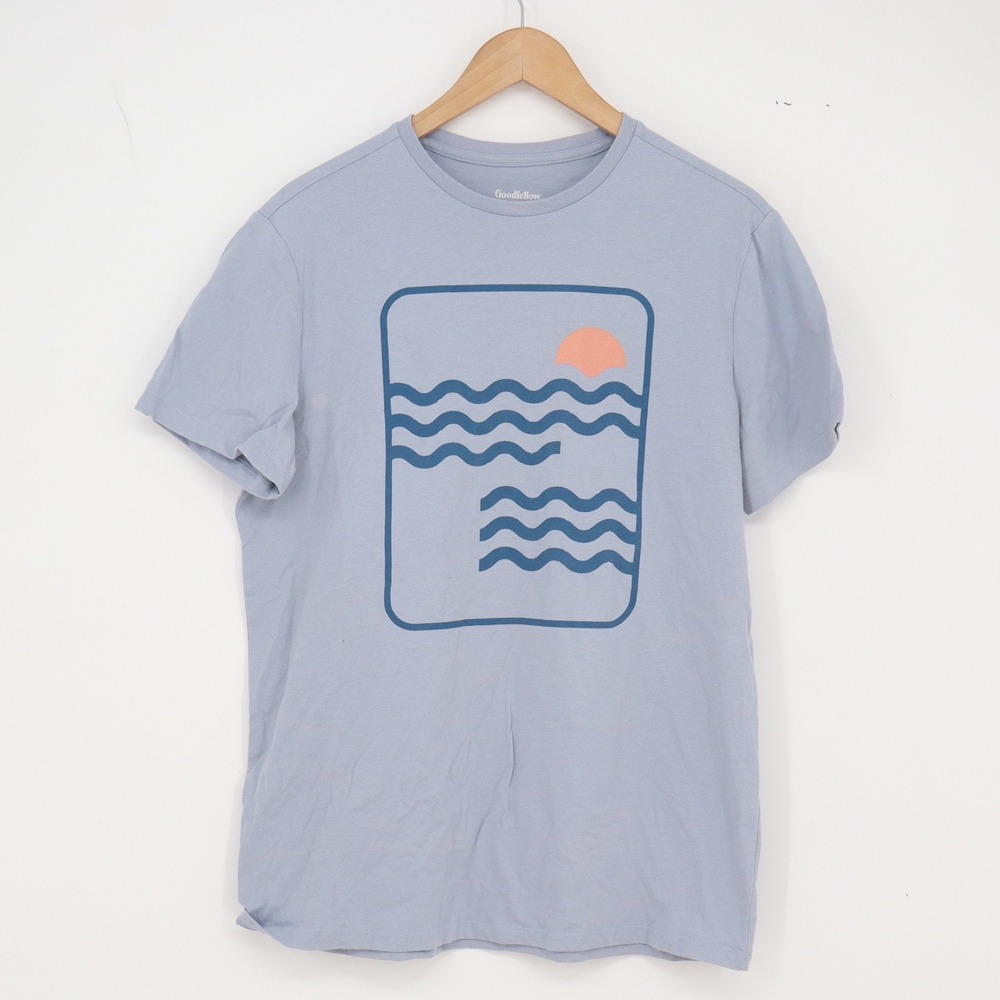 Goodfellow & Co T-Shirt Mens M Standard Blue Graphic Sunset Waves Excellent